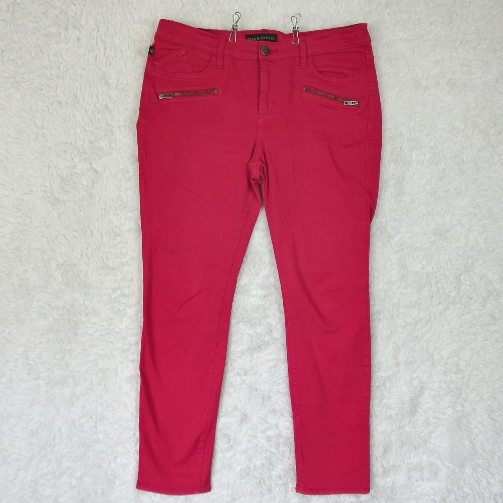 Rock & Republic Womens Jeans Kashmiere Skinny Red Denim Zipper Pocket Mid 14